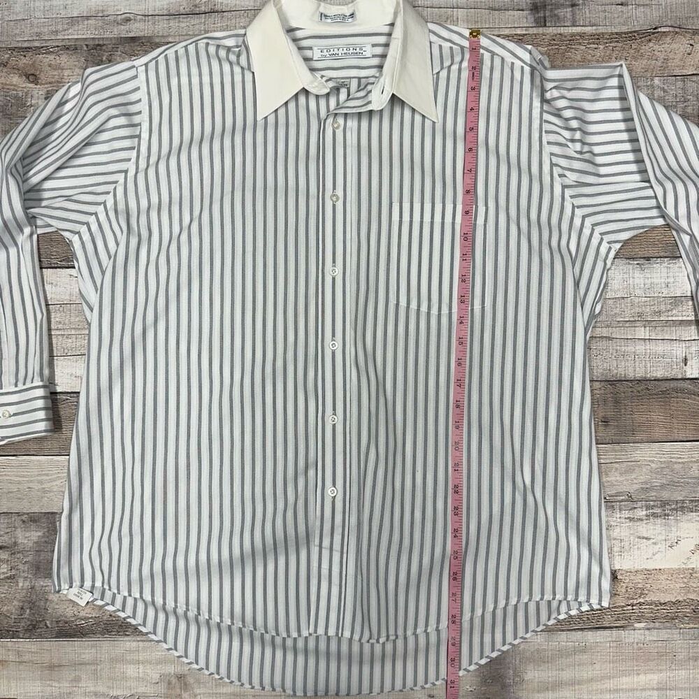 Vintage Van Heusen Men’s Striped Button Up Collared Long Sleeve Shirt Neck 17 XL - Picture 4 of 6